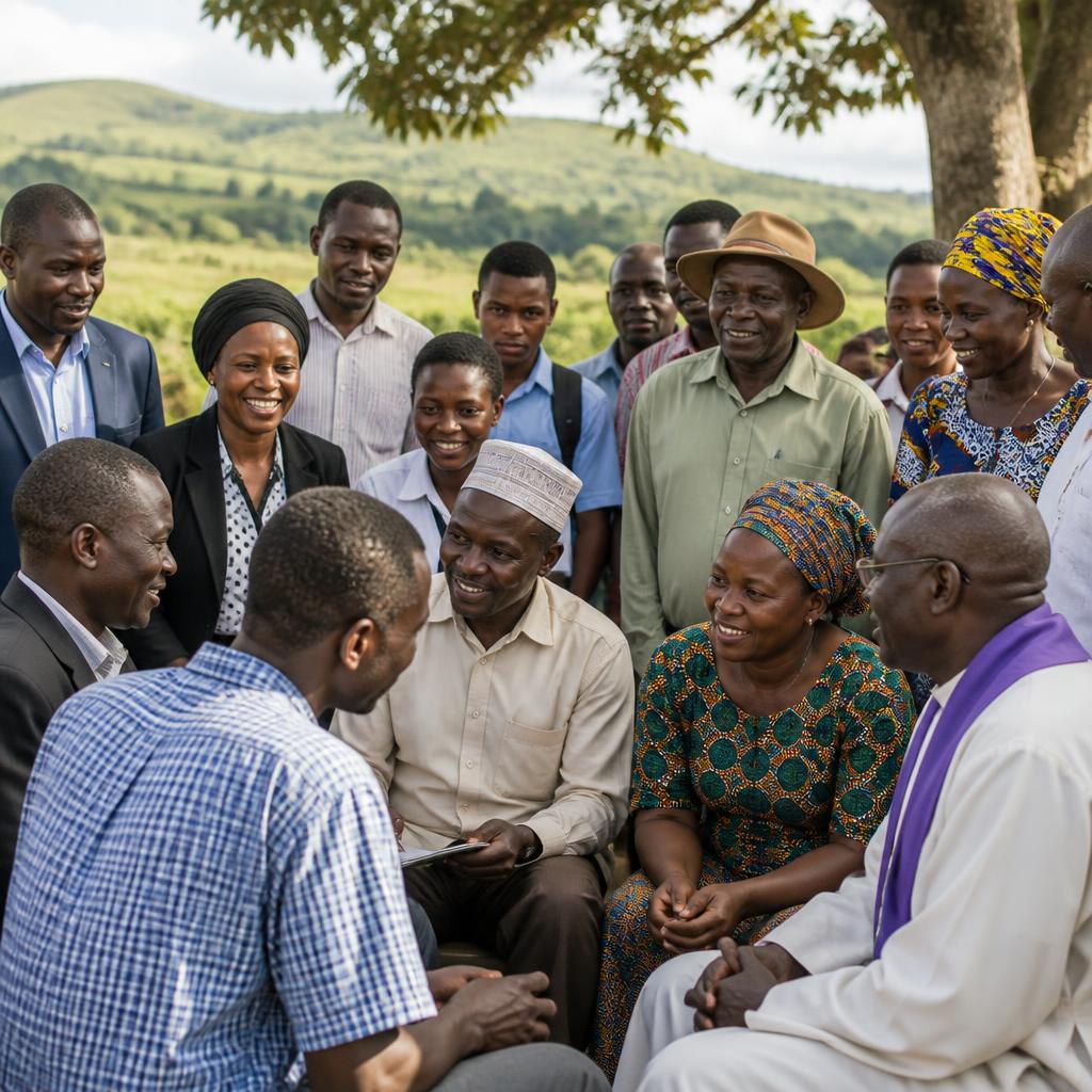 Diverse African community leaders gathered together outdoors